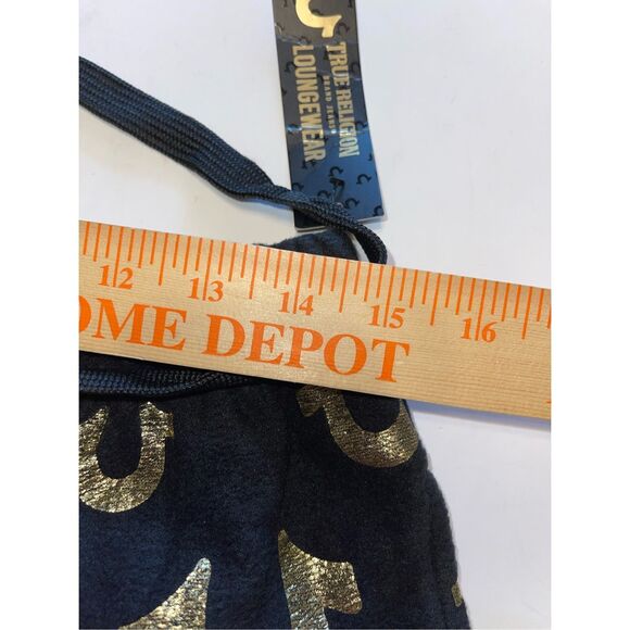 True Religion Fleece Loungewear Pants Black Gold Horseshoe Logos AllOver Print M - Picture 3 of 6